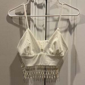 Ivory Beaded Fringe Crop Top